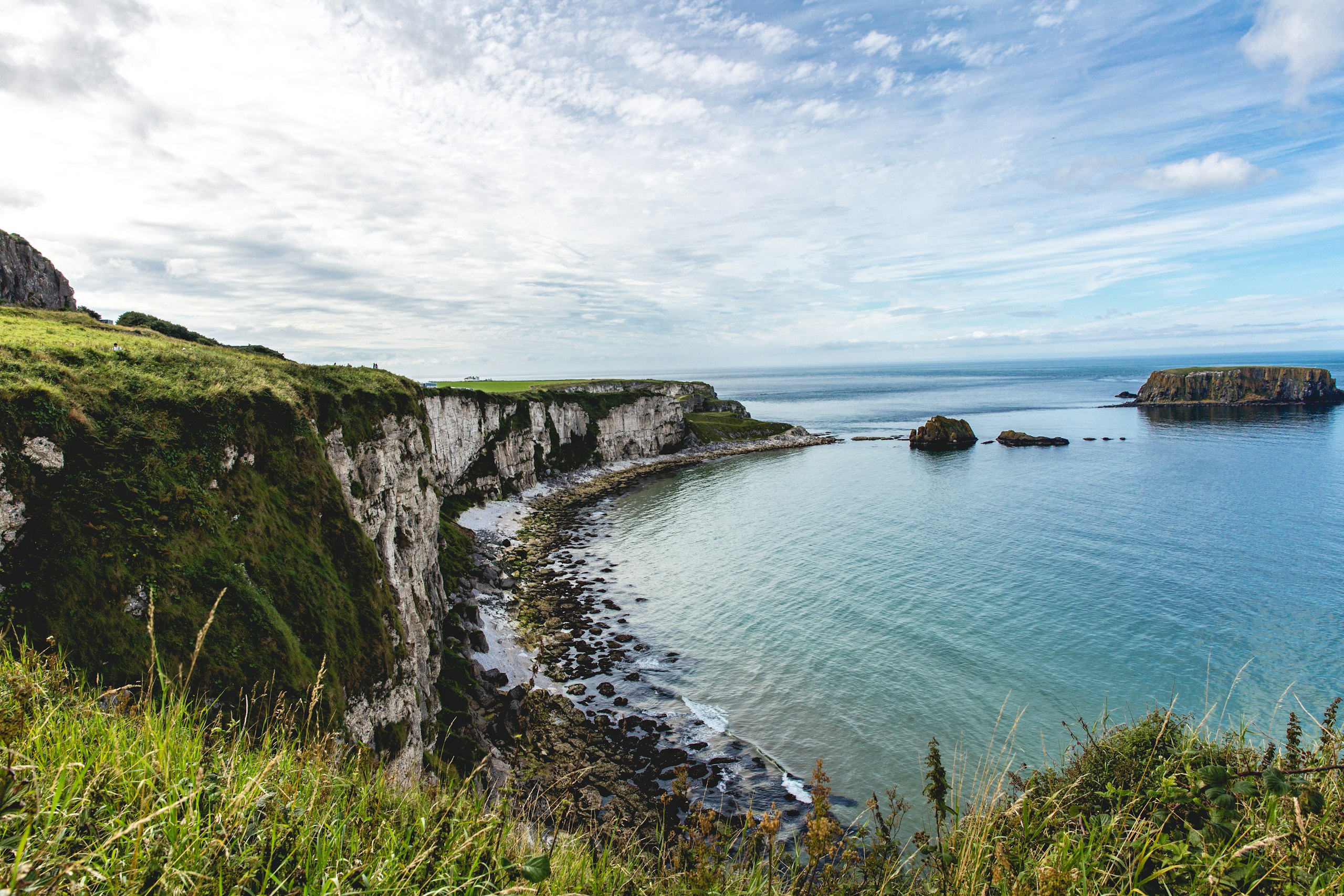 Sea cliffs dropping into the Atlantic on a bright day